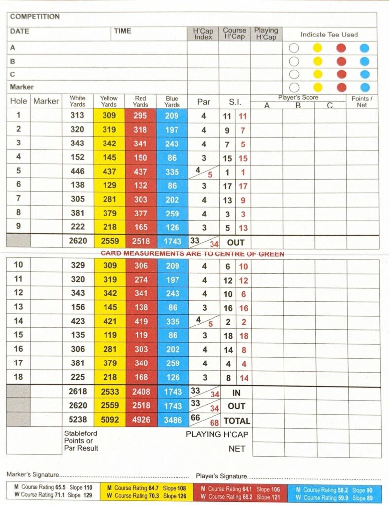 whit golf club score card summer