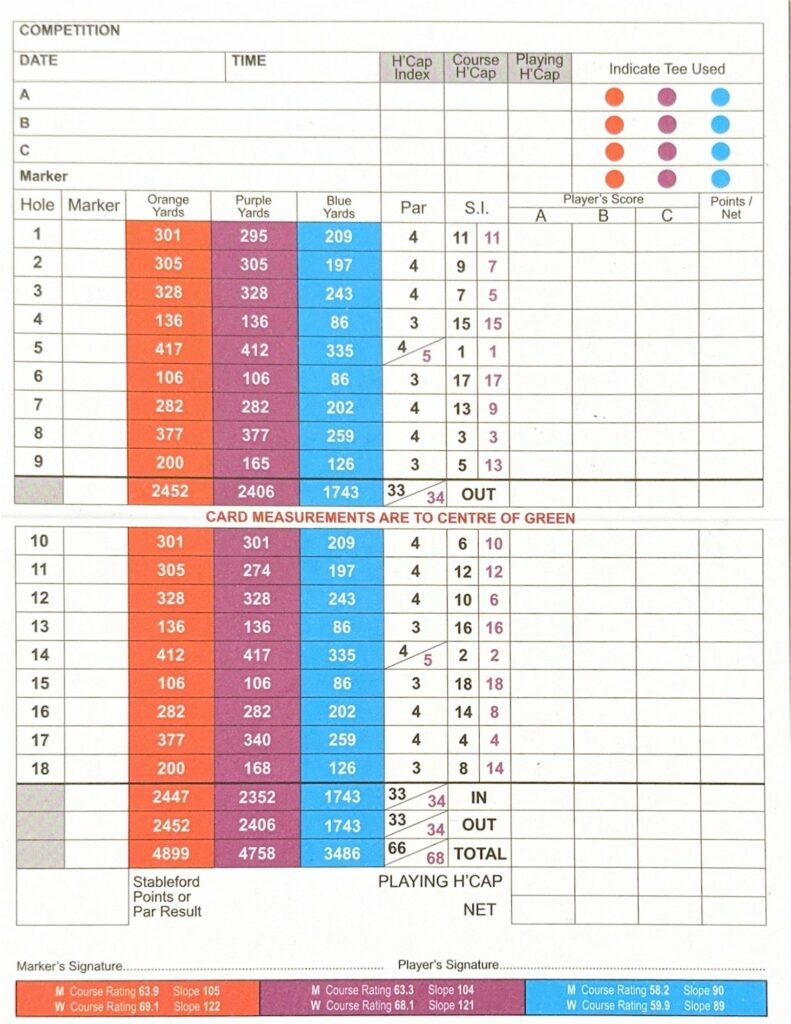 whit golf club score card winter